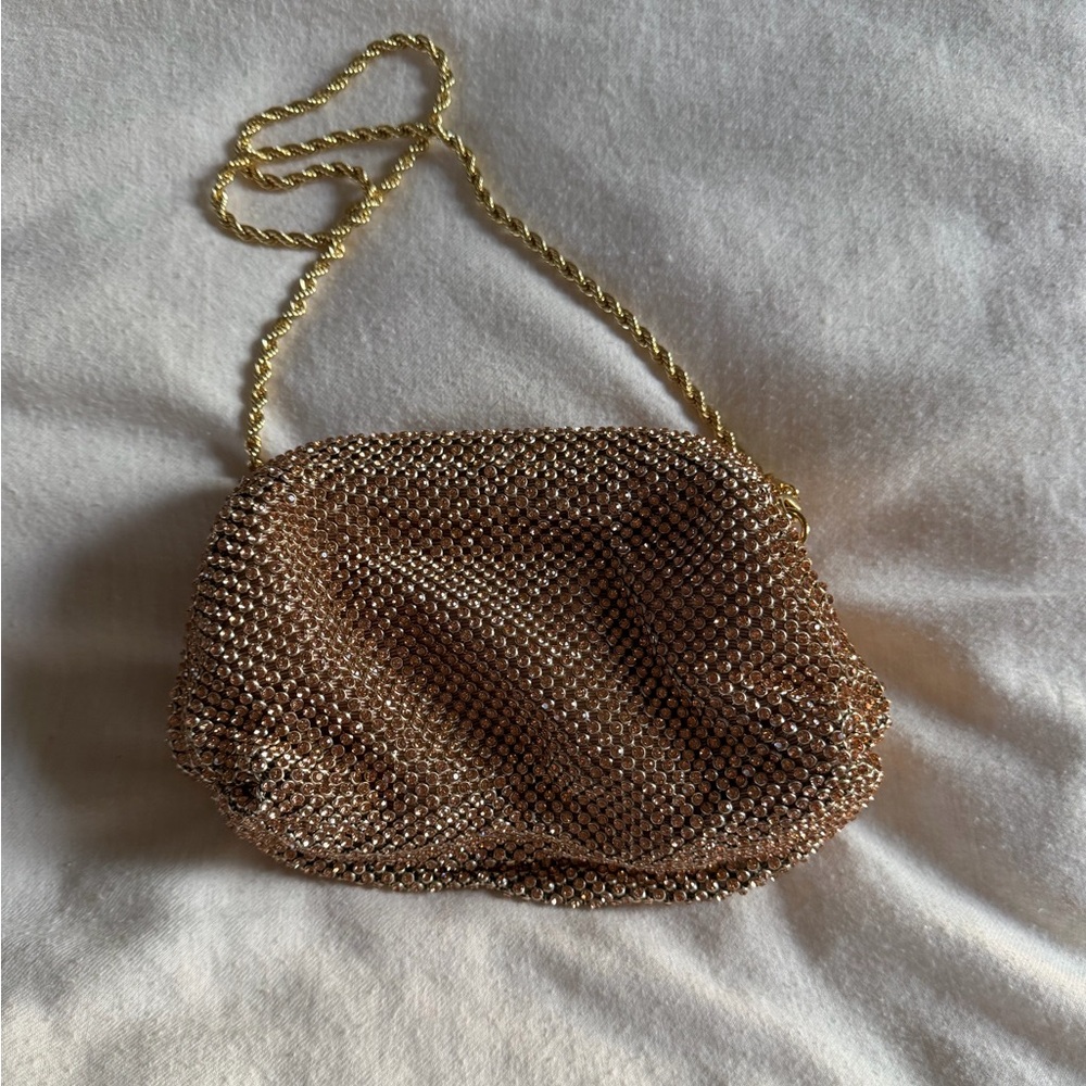 LOEFFLER RANDALL Doris Crystal Mini Mesh Pouch in Gold